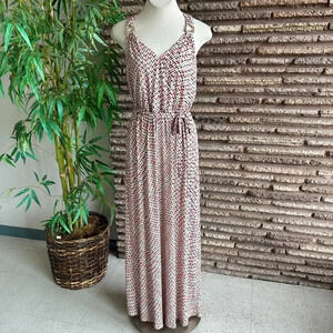 Guess Red Black and White Geometric Print Sleeveless Maxi Dress Size 12